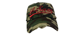 Distressed Camo L-Seven Dad Cap W/Red Script