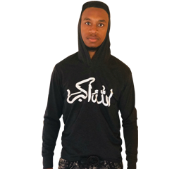Black L-Seven Long Sleeve Hooded Arabic Script God is Great Dri- Tech Tee
