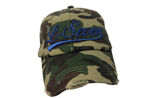 Distressed Camo L-Seven Dad Cap W/Royal Blue Script